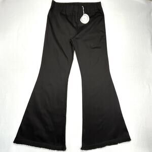 Umgee Wide Flare Pants Womens XL (fit 32x31) Black NWT Fringe Hem Cotton Stretch